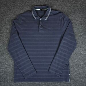 Ted Baker Men's Navy Blue Striped Long Sleeve Polo Shirt Office Casual Size 3 M
